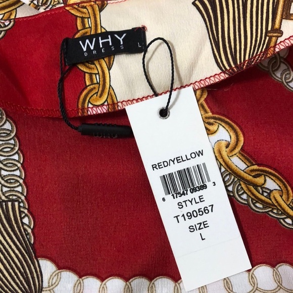 Red Gold Buchona Chain Tassel Print Women's  7/8 Wide Sleeve Lightweight Top L - Picture 9 of 10